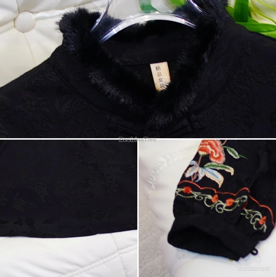 

2025 new chinese improved retro style stand collar long sleeve embroidered shirt thicked fleece women's cheongsam tang suit top