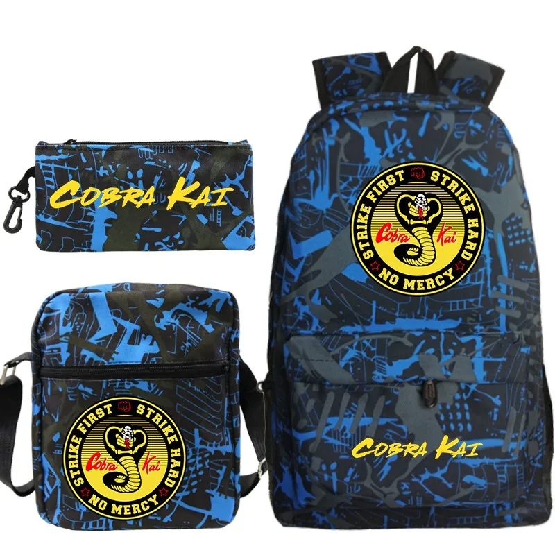 Students Cobra Kai School Bags 3Pcs Set Unisex Travel Backpacks Children Knapsack Cool Anime Bagpacks for Girls Boys Teens Kids