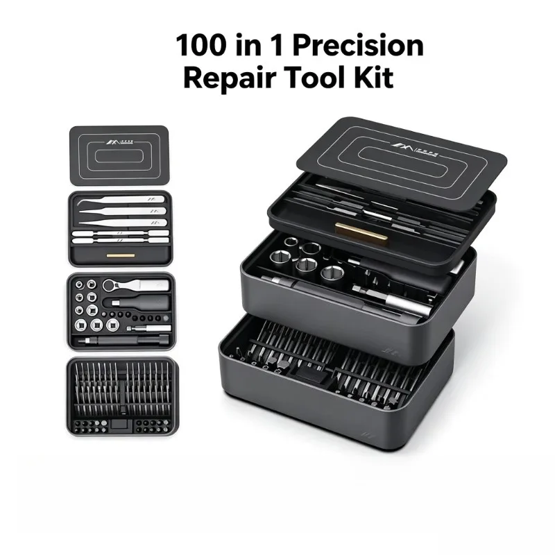 JIMIHOME 50/100 IN 1 Precision Screwdriver Set FM2/3 Magnetic Replaceable Bits Multifunctional Repair Tools with Tweezer Pry Bar