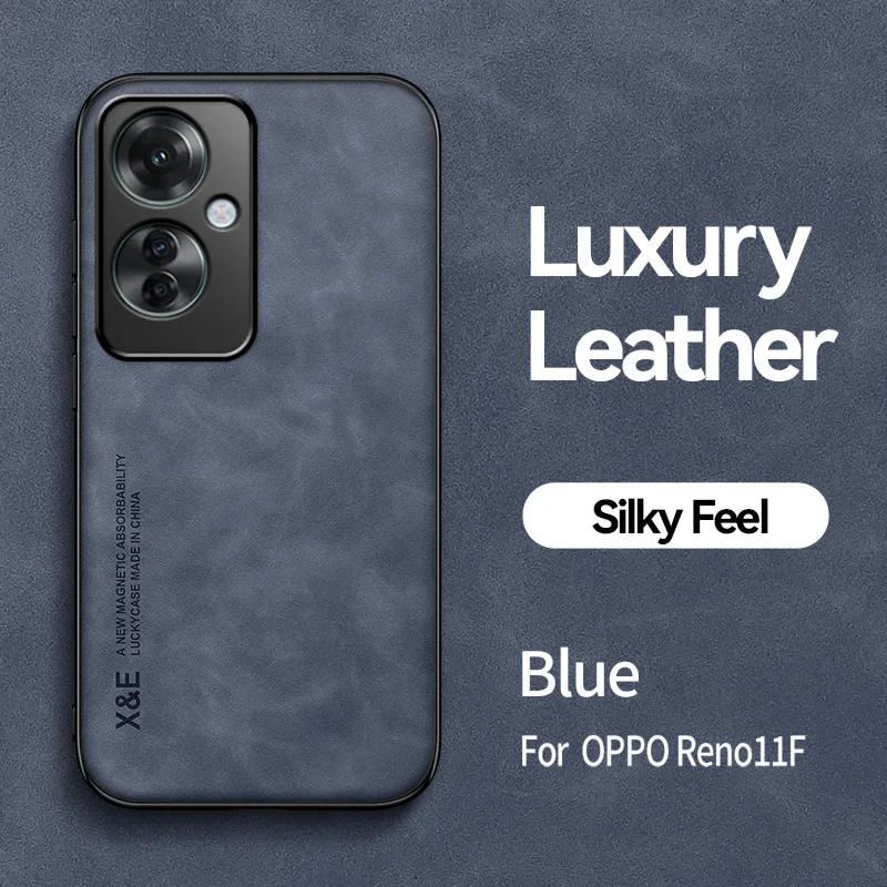 Reno11F 5G Case Built in Metal Plate Magnetic Car Holder Leather Phone Cases For OPPO Reno11 F Reno 11F 11 F 5G Back Soft Cover