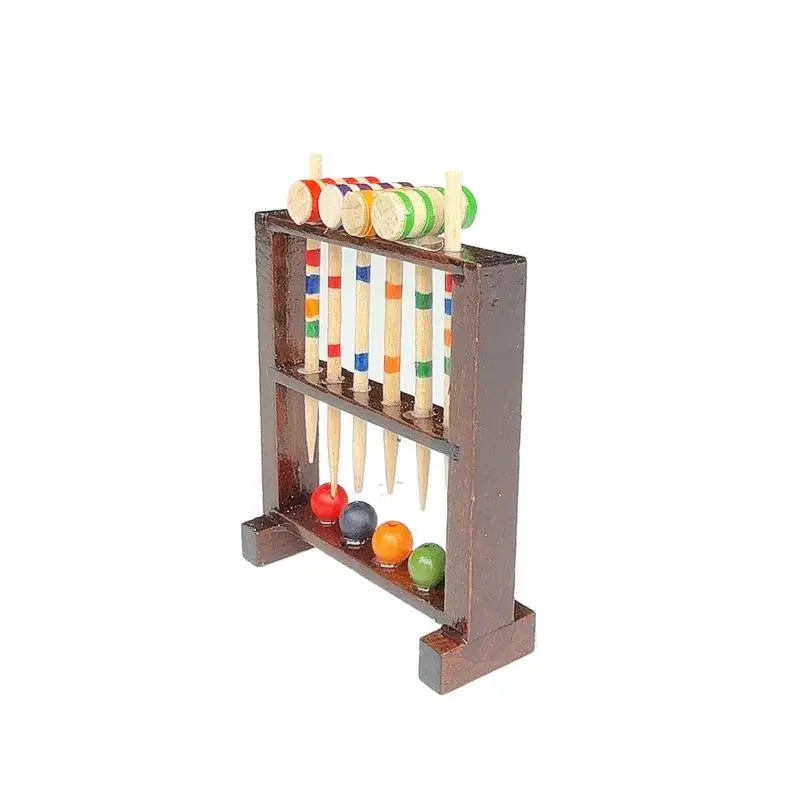 1/12 Dollhouse Simulation Wooden Croquet Stand Doll Home Outdoor Game Ornaments Dolls House Micro Scene Decoration Props