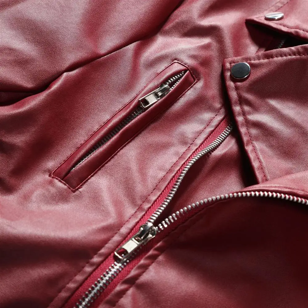 2024 giacca da uomo in pelle PU Solid Casual Slim Zipper manica lunga colletto rovesciato stile Punk giacca in pelle da moto vestiti