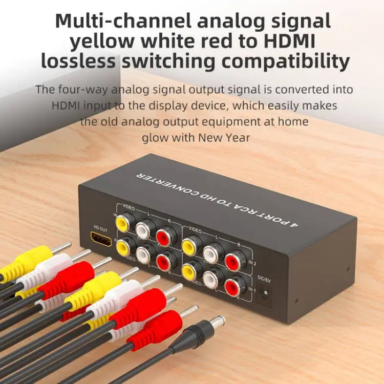 RCA to HDMI 1080P Converter Switch 4 in 1 out Composite AV to HDMI Scaler Switch converter with Remote 3 RCA AV in HDMI out