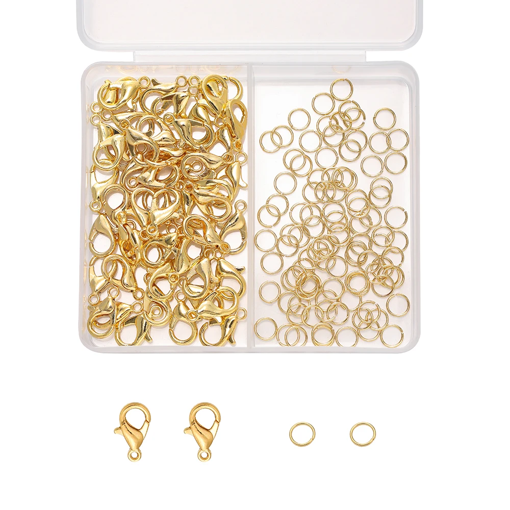 

1Box 2-Grid 18K Gold Color Plated Lobster Clasps Open Jump Ring Sets For Diy Bracelet Necklace Jewelry Making Accessories