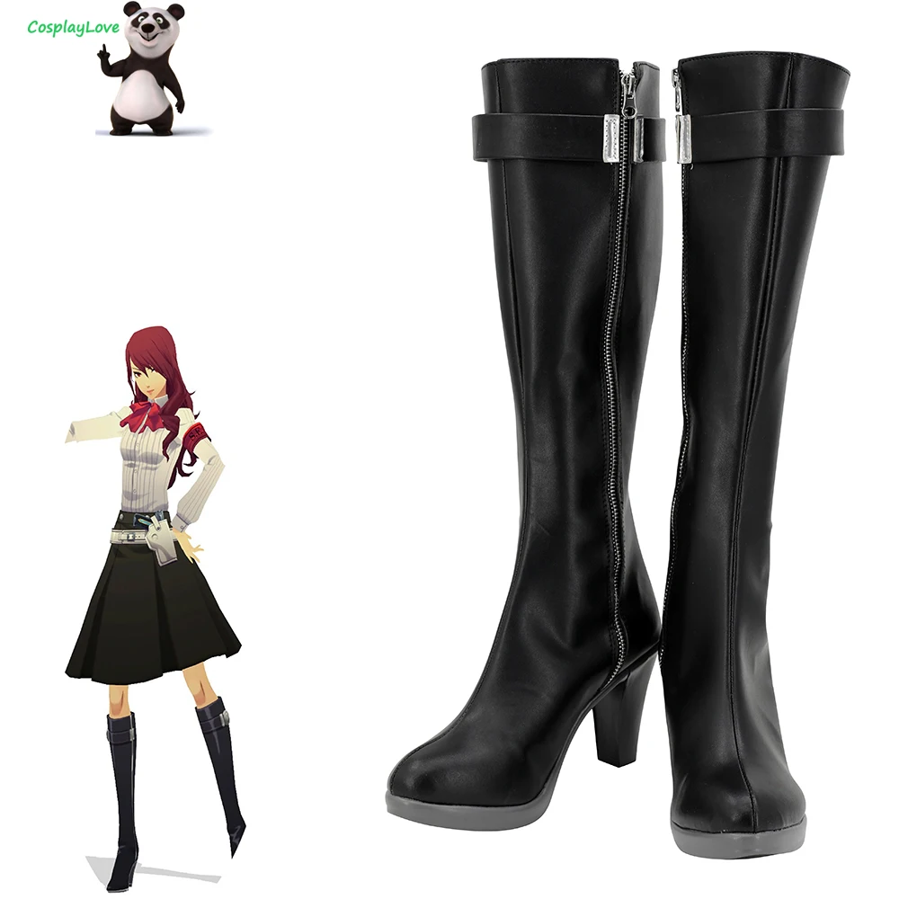 CosplayLove Persona 3 P3 Kirijo Mitsuru Nero Coslay Scarpe Stivali lunghi in pelle realizzati su misura