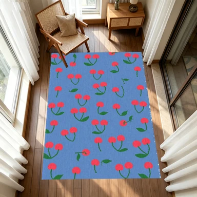Cute Cherry Fruit Print Carpet Flooring Fresh Stylish Floor Rug for Apartment Bedroom Interior Decoration