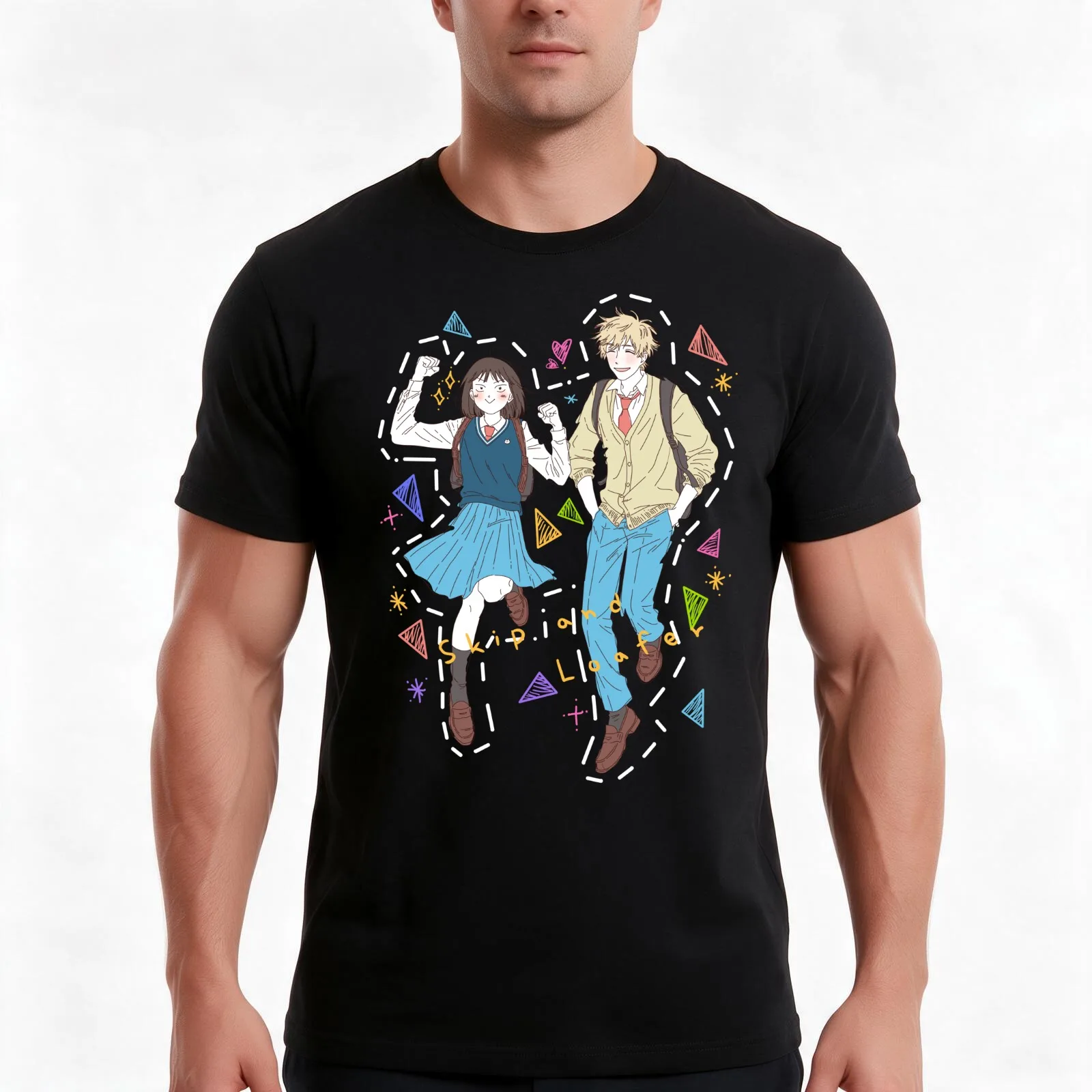 Skip to Loafer T-Shirt, Summer Casual Cotton Tee, Oversized Streetwear Tops, Vintage Graphic Print, Loose Fit Short Sleeve