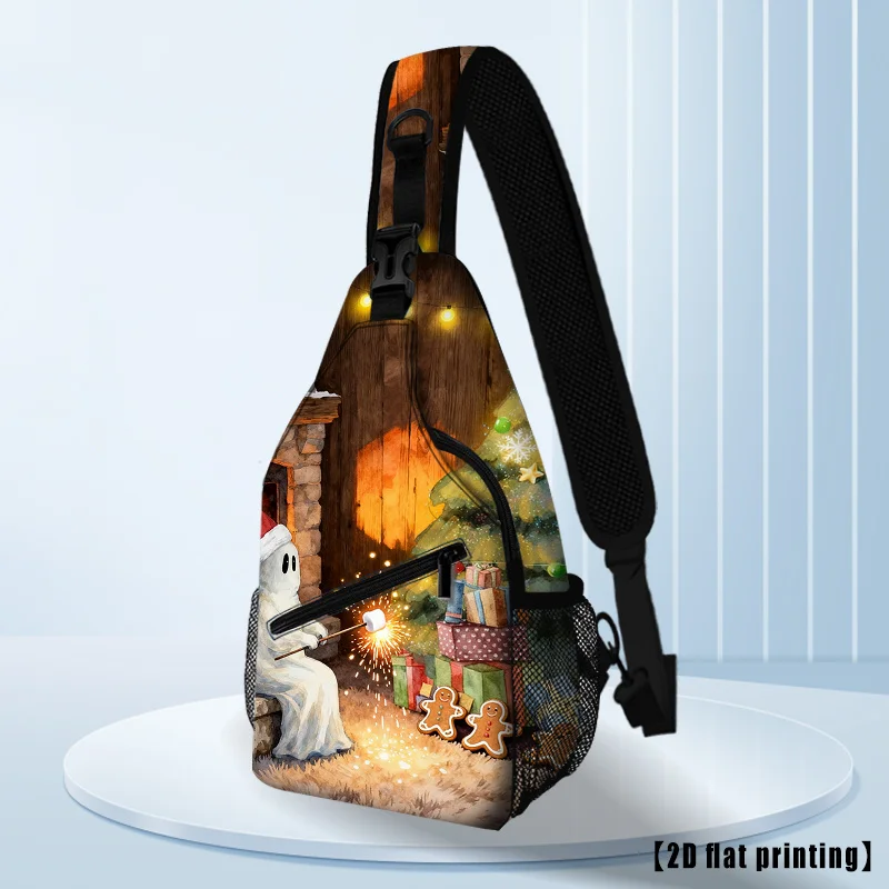 Christmas Snowman Elk Hiking Backpack Large Capacity Lightweight Crossbody Chest Bag with Adjustable Reversible Strap