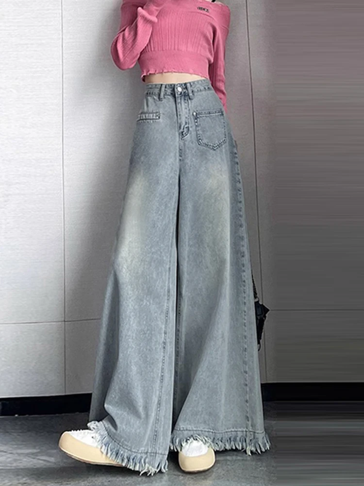 

High Waist Wide Leg Jeans Women plus Size Slimming Loose Straight Cut Ankle Length Denim Pants Tummy Control Full Size