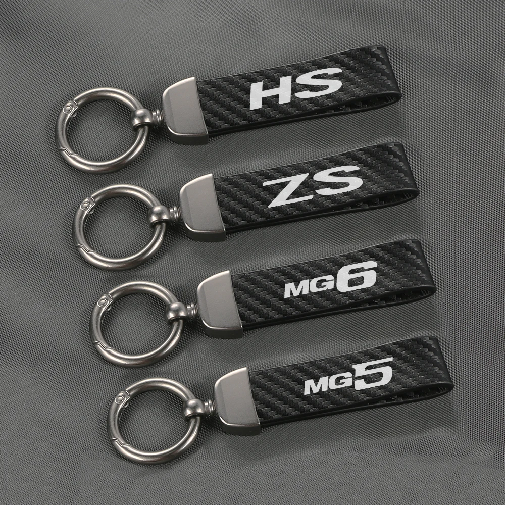 Carbon Fiber Car Keychain Scratch Resistant PU Leather Keyring Auto Styling Accessories For MG ZS HS GT HECTOR MG3 MG5 MG6 MG7