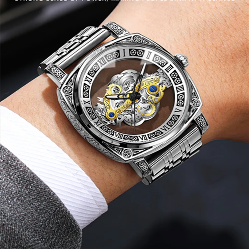BINBOND New 432 Men's Quartz Watch Tourbillon Men's Fully Automatic Luminous Hollow Watch Fashion Non Mechanical Watch