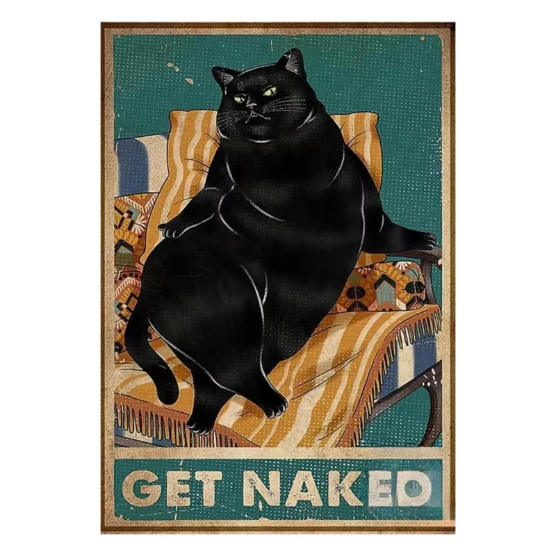 Retro Funny Inspirational Black Cat Metal Tin Sign Home Decoration for Coffee Shop Living Room Pet Shop Wall Decor