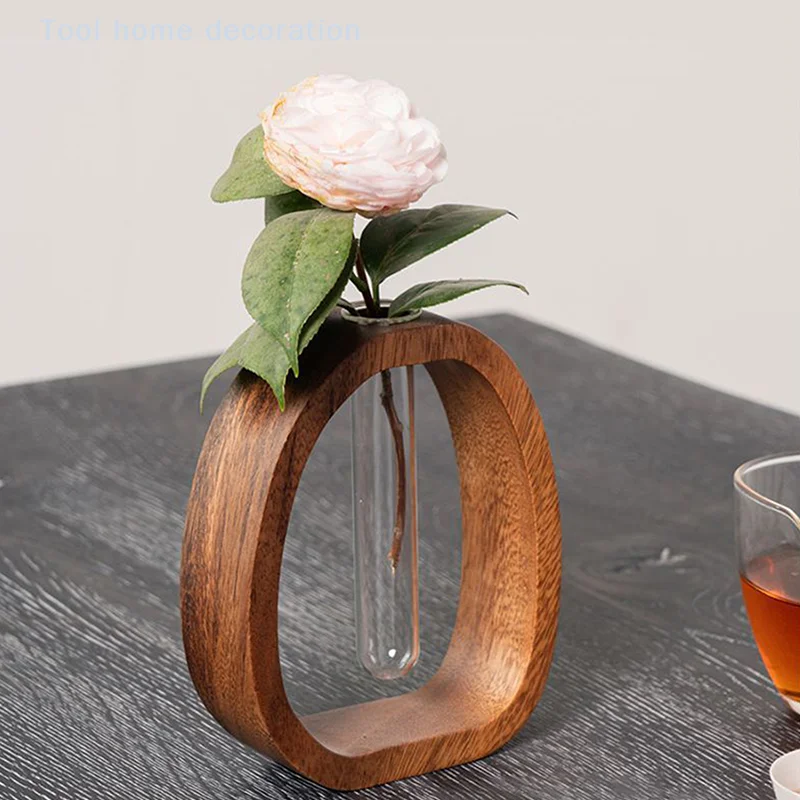 Walnut Solid Wood Flower Utensil Creative Flower Arrangement Simple Glass Plant Flower Insert Mini Water-grown Vase