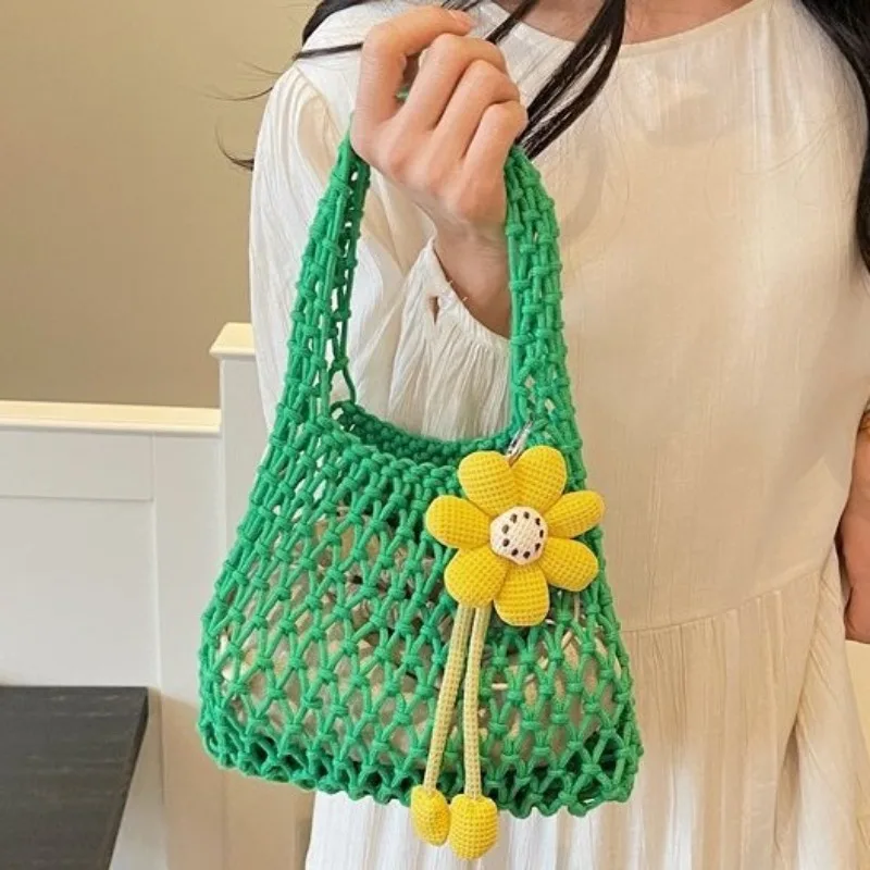 Candy Color Cotton Hollow Out  Thread Hand Woven Bag Fashion Summer Lightweight Casual Vacation/travel Beach Handbag 2026