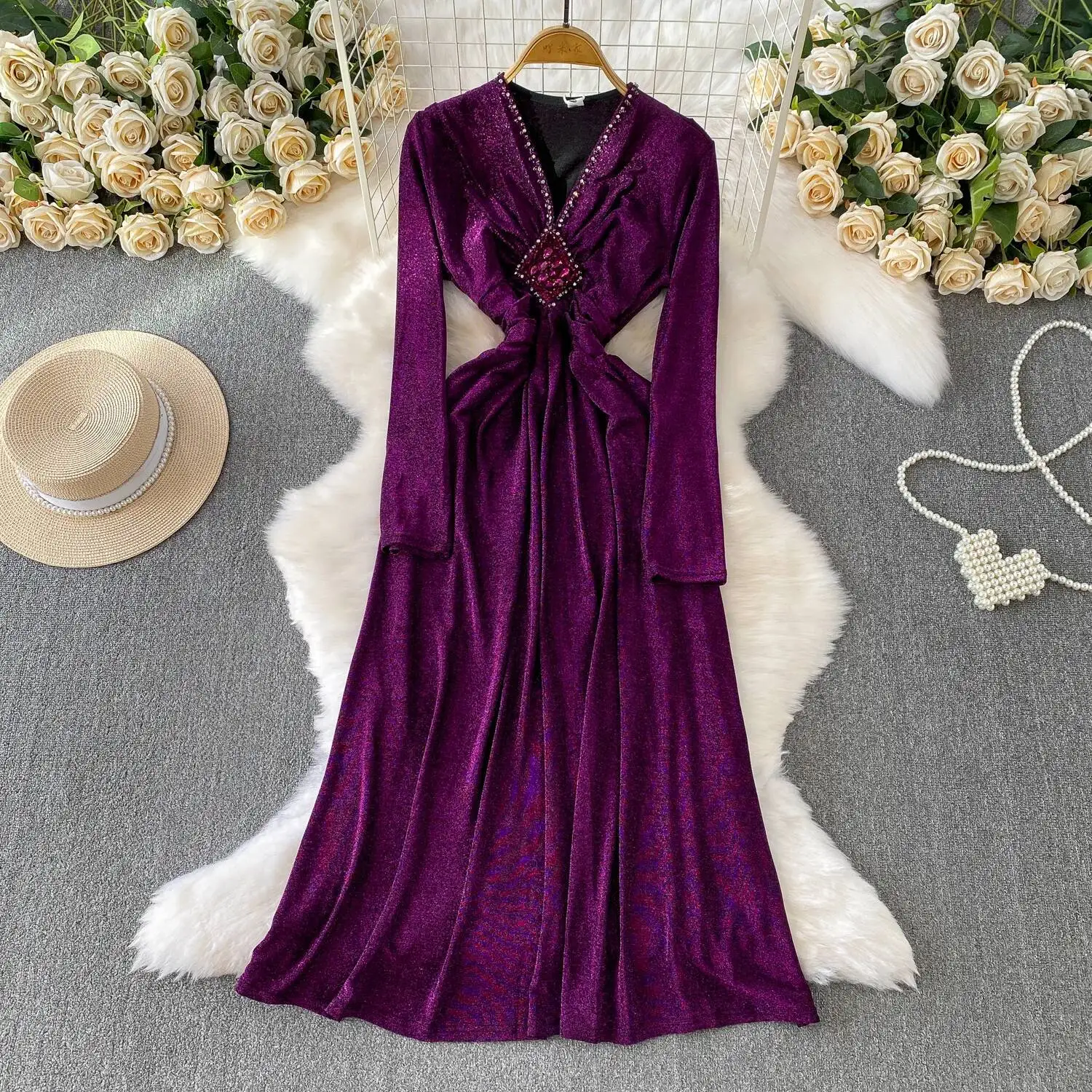 

Sexy Vintage rhinestone Evening Party Club dress Women Chic hotsweet Slim women clothing ceremony dresses