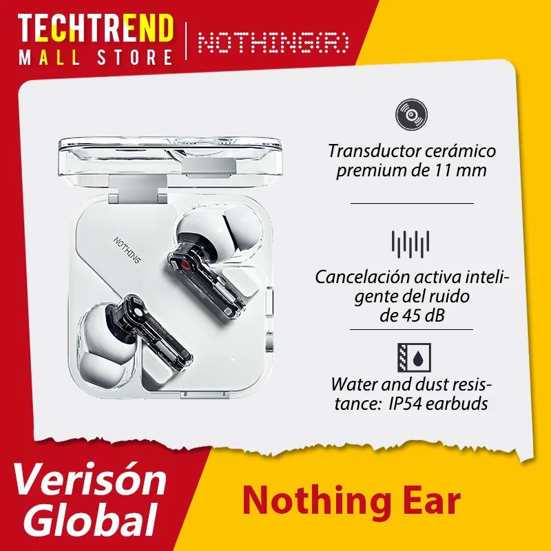 Nothing Ear Cancellazione attiva del rumore da 45 dB Driver ANC da 11 mm Audio ad alta risoluzione a 24 bit con LDAC e LHDC Fino a 40,5 ore di ascolto