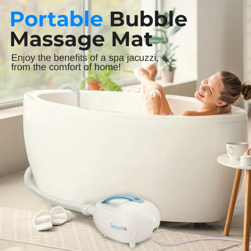 Portable Spa Bubble Bath Massager - Thermal Spa Waterproof Non-slip Mat with Suction Cup Bottom, Motorized Air Pump & Adjustable