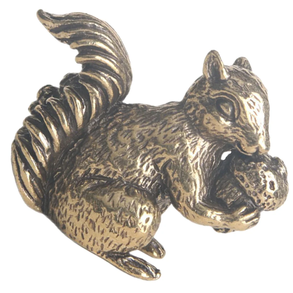 

Small Squirrel Sculpture Ornament Finish Brass Craft for Shelf Living Room Desk Display Simulation Animal Decor