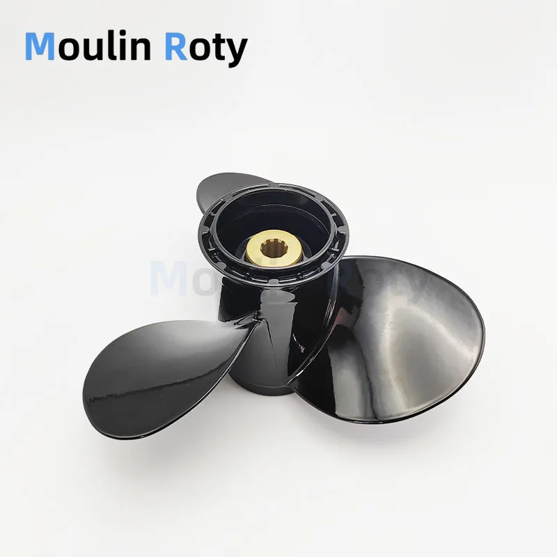 58100-93723-019 Outboard Propeller Suitable for Suzuki 8-20Hp 9 1/4X9 Aluminum Alloy 3-Blade Black 10 Spline Teeth
