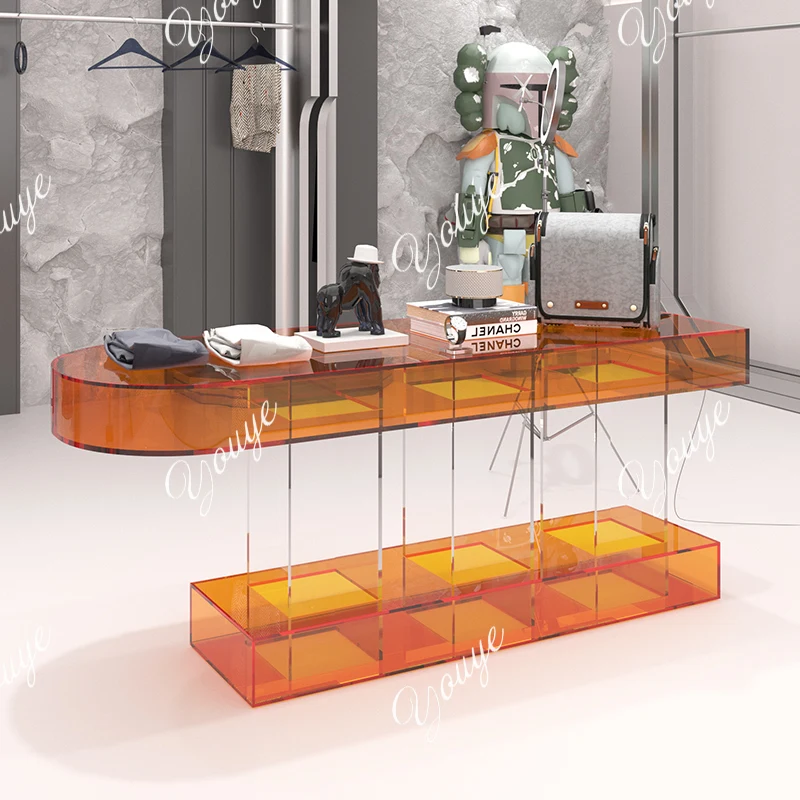 Clothing store island acrylic shoes bags display racks shopping malls boutique display tables high and low storage tables