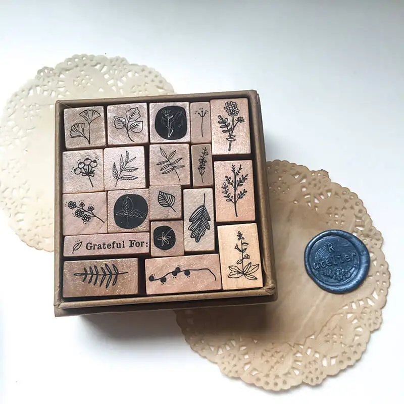Мини-набор цветочных штампов, принадлежности для скрапбукинга, 19 резиновых деревянных штампов с ботаническими листьями