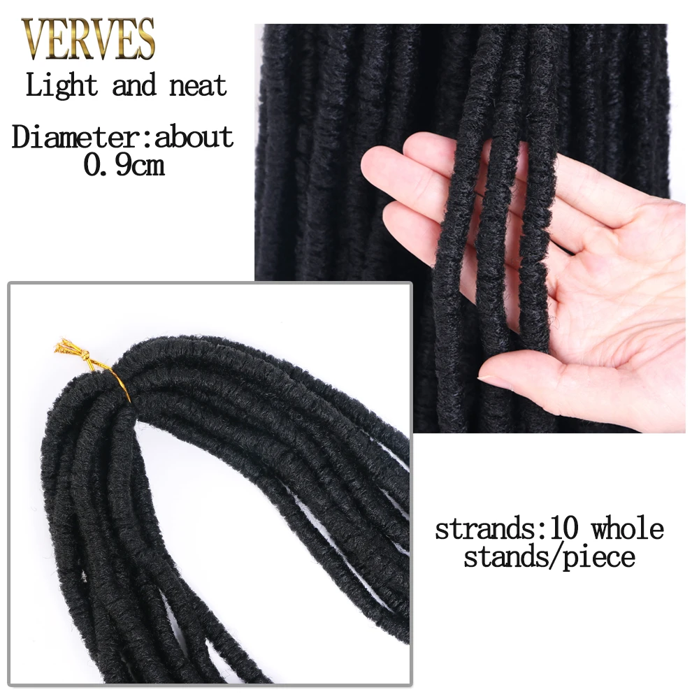 Dreadlocks de crochê sintético preto, trançando cabelo para mulheres e homens, 14 '', 18'', 22''