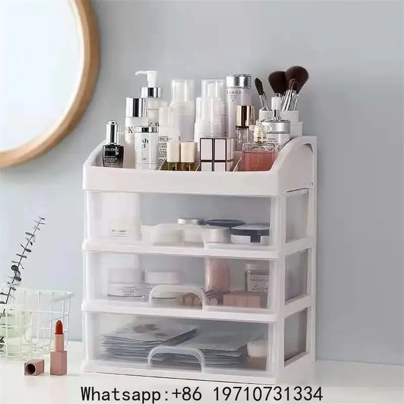 1pc Transparent Plastic Four Layer Three Drawer Desktop Drawer Style Cosmetic Storage Box Dressing Table Storage Rack