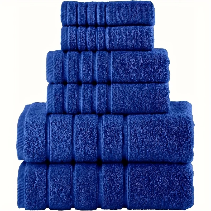 

6pcs Royal Blue Turkish Cotton Towel Set - Luxury Bath & Hand Towels Suitable for Home, Spa, Hotel - Plush Soft High Absorbency, Elegant Bathroom Decor with 2 Washcloths, 2 Hand Towels, 2 Towels