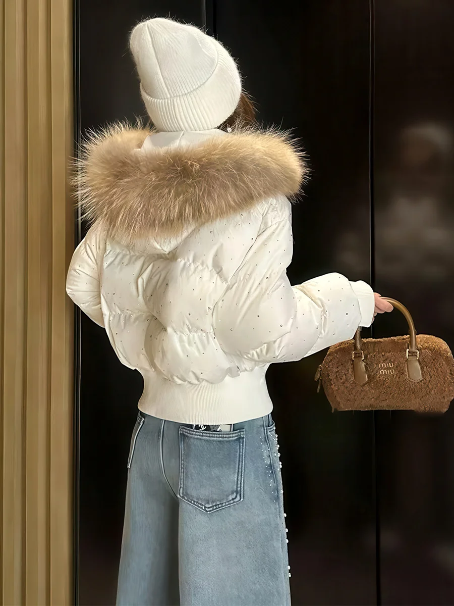 

Женская короткая утепленная куртка-пуховик с капюшоном и воротником из искусственного меха, с завязками на талии, зимнее повседневное пальто с высокой талией