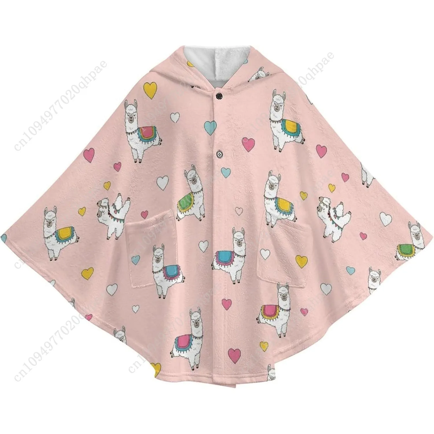 سترة بطانية مريحة من الفلانيل، سترة بقلنسوة كبيرة الحجم على شكل قلوب لاماس لطيفة مع جيوب للأطفال والمراهقين #4