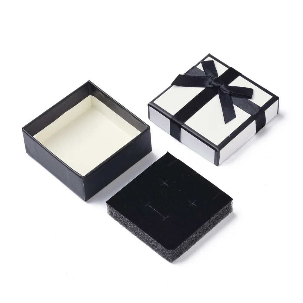 18/24pcs Paper Jewelry Set Box Square Gifts Boxes for Necklaces and Earring Fashion Jewelry Display Box 7x7x3cm,with Black Spong