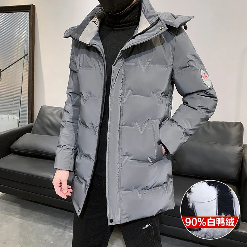 M-8XL Down Jacket Large Men's Winter Casual Medium to Long Size Youth Detachable Hat Outdoor White Duck Down Warmth