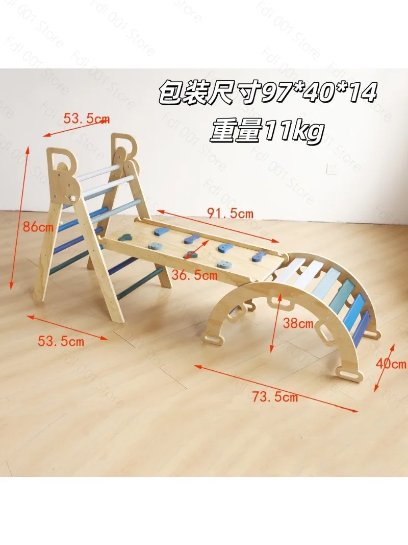 Wooden indoor children's climbing frame - a baby's physical training toy with simple and foldable triangular design