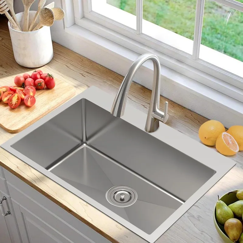 Sink Stainless Steel 28 x 20 Inch Single Bowl Drop In Kitchen Sink Topmount 18 Gauge Stainless Steel Kitchen Sink Single Basin