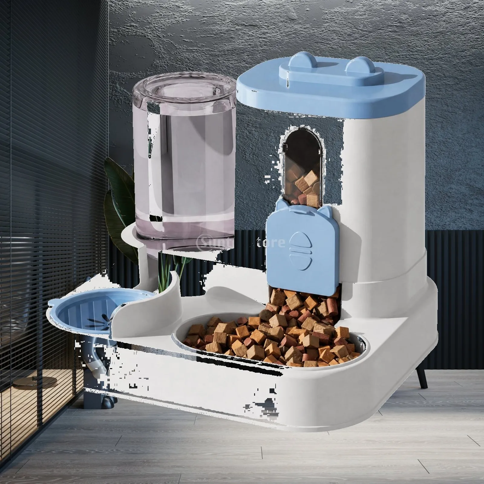 Cat Water and Food Dispenser 2 in 1 with 1600ml Feed Chamber for Indoor Kittens Feeder