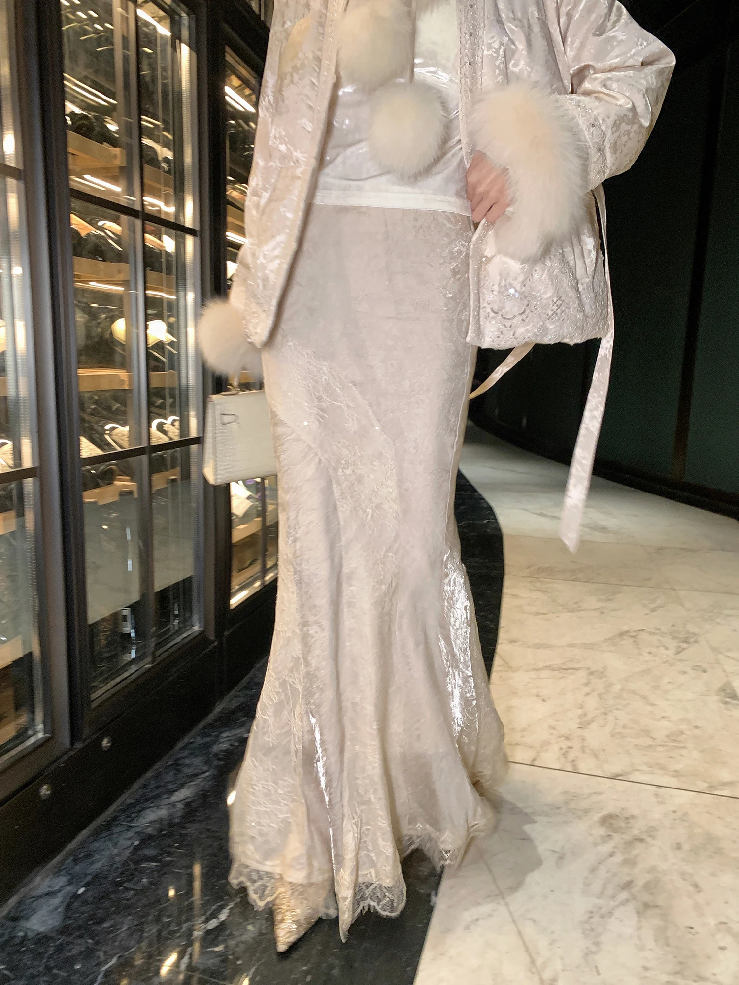 New Chinese Sle Lace Splicing f Skirt Women's Autumn Winter 2025 Fairy Aosphere Fi Tail Skirt High Waist Design Dail...