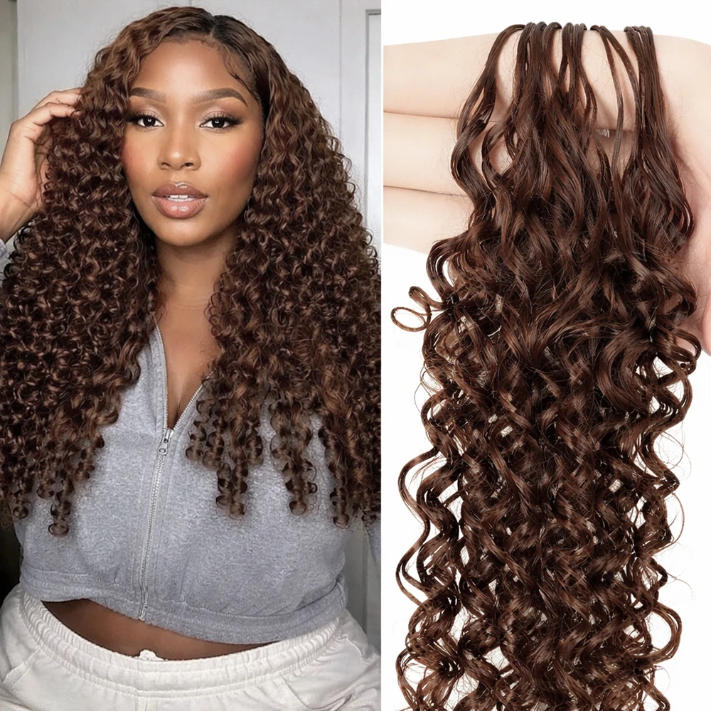 

Chocolate Brown Full Head Crochet Human Hair For Black Women Brown Colored Feather Soft Deep Curly Hair Extensions For Braiding