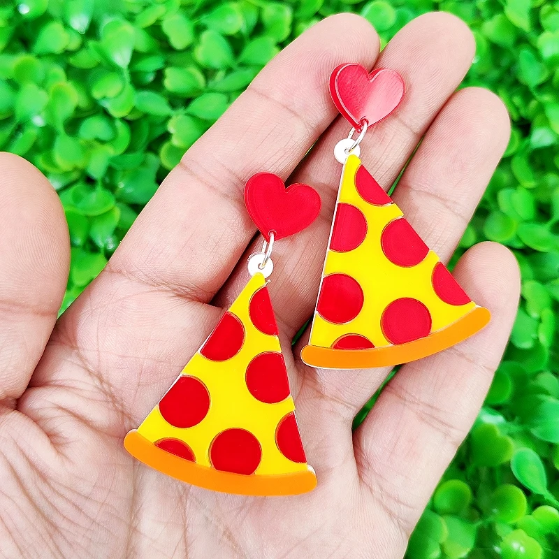 KUGUYS Acrylic Cheese Earrings Woman Fashion Jewelry Cute Triangular Polka Dot Trendy Accessories