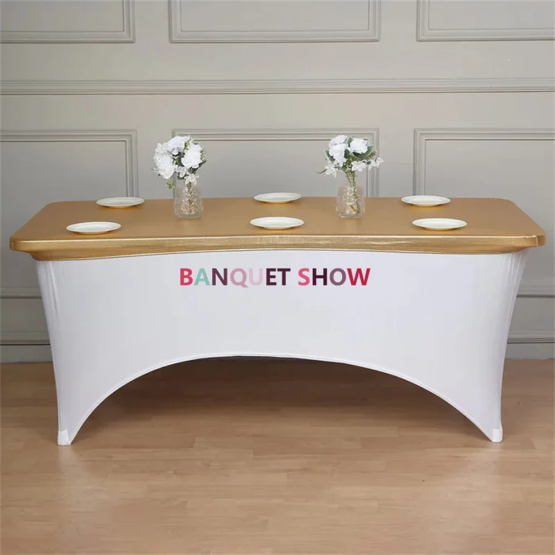 5PCS White Spandex Table Cloth Cover With Metallic Top Covers For Wedding Event Party Banquet Decoration
