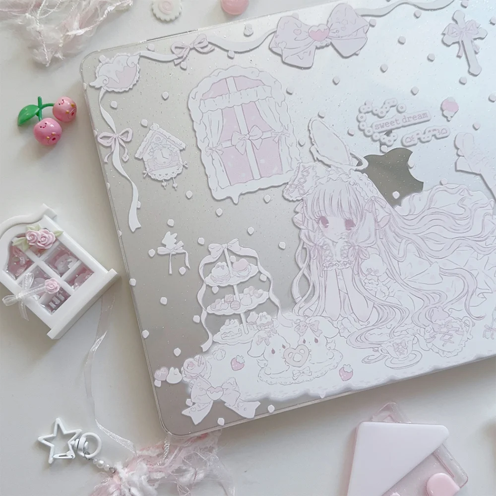Ins Pink Manga Girl Crystal Laptop Cover For Macbook Air 13 15in NEO M5 M4 A3240 A3113 A3241 A2941 A2337 Pro14 16 M3 M2 M1 A2338