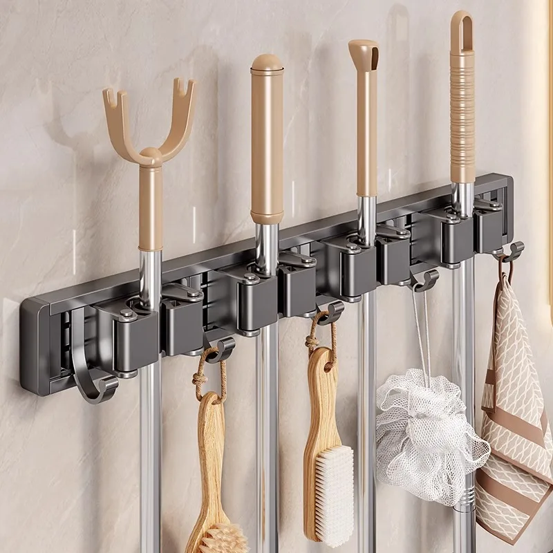 1pcs Folding Mop Broom Holder No Drill Wall Mounted Hook Storage Rack for Bathroom Balcony Entryway Toilet Organizer - view 2