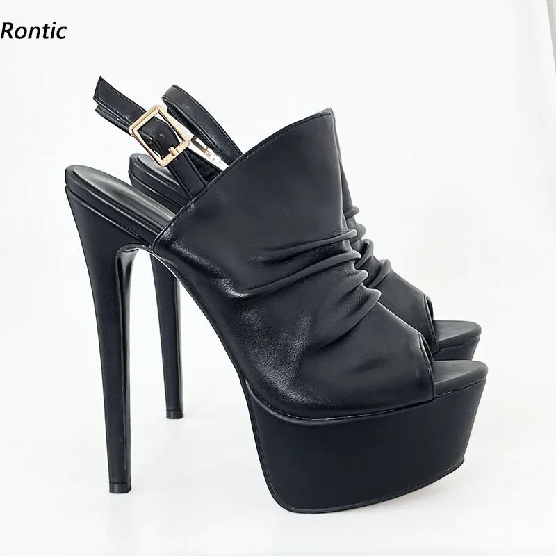 

Rontic Handmade Women Summer Platform Sandals Sexy Thin High Heels Peep Toe Elegant Black Casual Shoes Ladies US Plus Size 5-20