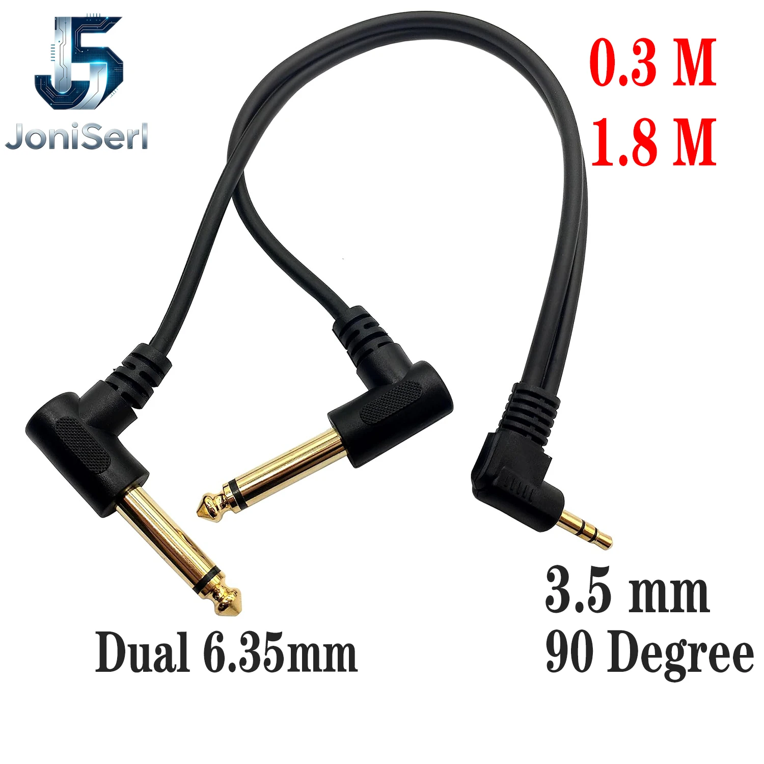 3.5mm to Dual  6.35mm Splitter Audio Cable, 90 Degree 1/8 TRS Stereo Male to Dual 1/4 Mono TS Male Right Angle Y Audio Cable