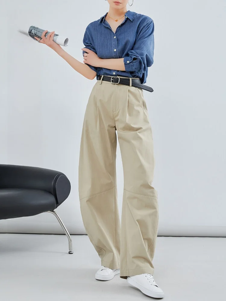 

Женские летние повседневные хлопковые брюки с высокой талией, широкие, свободного кроя, с эффектом драпировки, для работы, с эффектом похудения