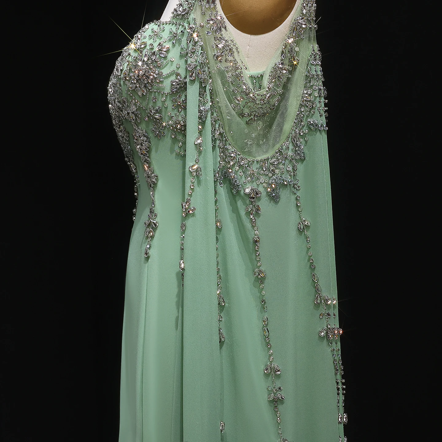 Sharon Said Chic Blue Luxury Crystal Arabic Evening Gown with Flowing Cape Sleeve Women Wedding Formal Dress SS305 Customized image 5