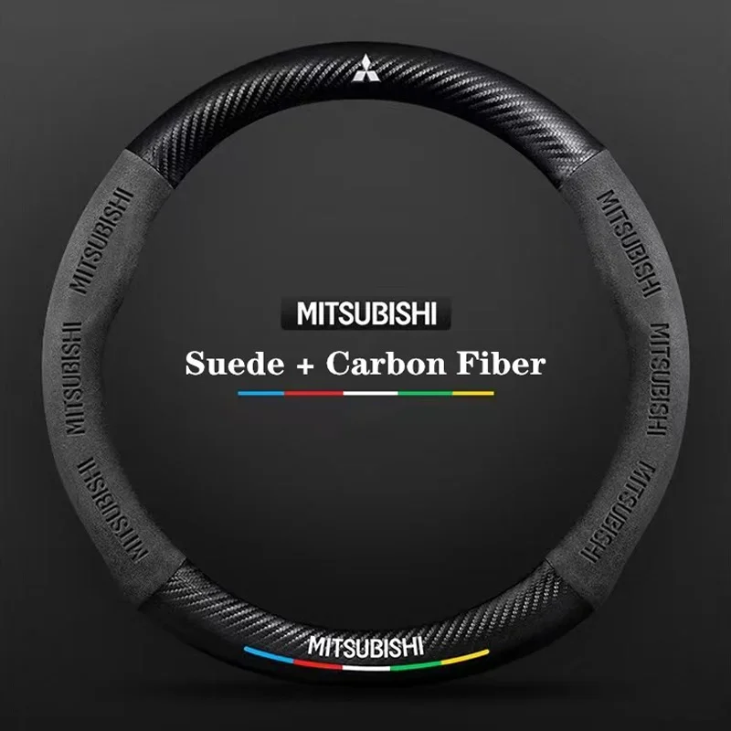 Capa de volante de carro de camurça de fibra de carbono para Mitsubishi Pajero Sport Outlander ASX Lancer Eclipse RALLIART Acessórios automotivos