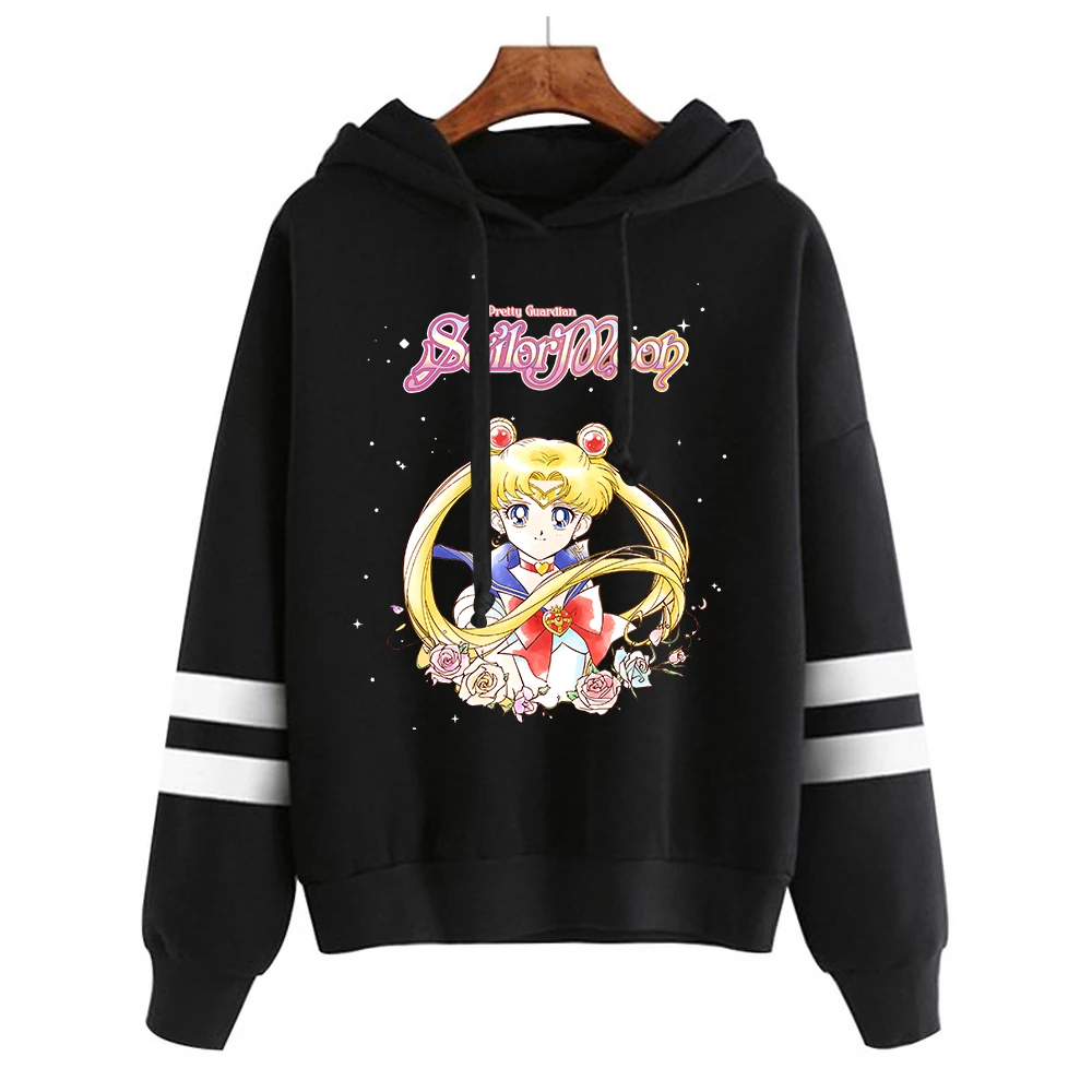 Sailor Moon Y2K Hoodie Cartoon Anime Printed Hooded Sweatshirt Lady Casual Sporty Long Sleeves Adult Autumn Winter Clothing