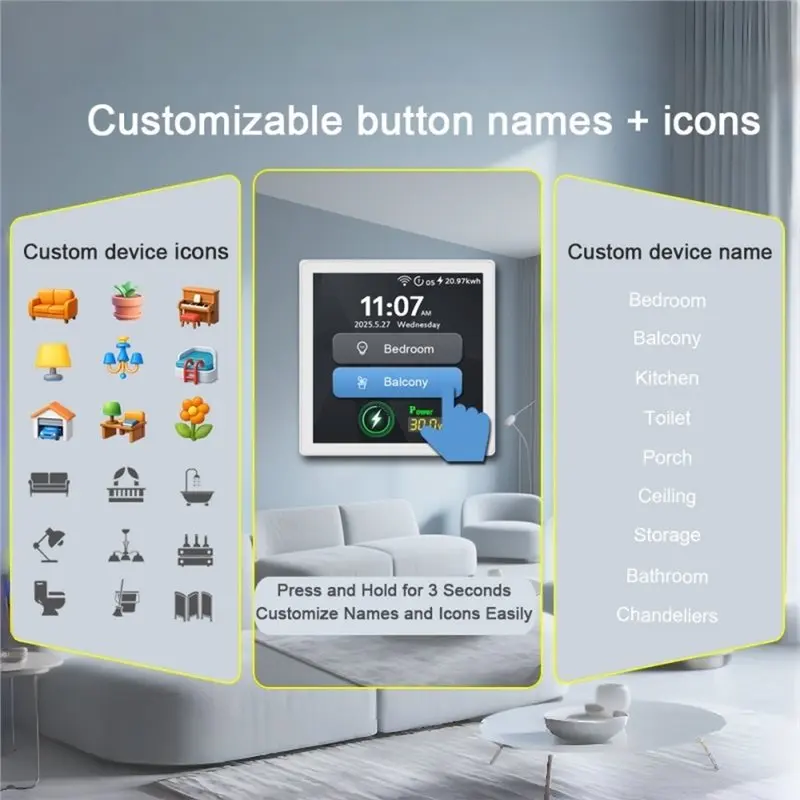 Professional Grade Zigbee 3.0 Smart Home Tuya App Remote Control 4-Inch Touchscreen Switch With Type-C 30W Fast Charging Black