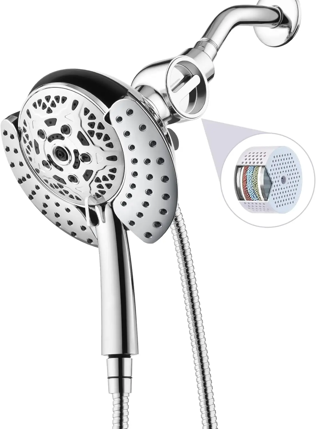 

2-in-1 Filtered Shower Head with Handheld: Dual Rain & Massage Modes, 10-Spray Detachable System