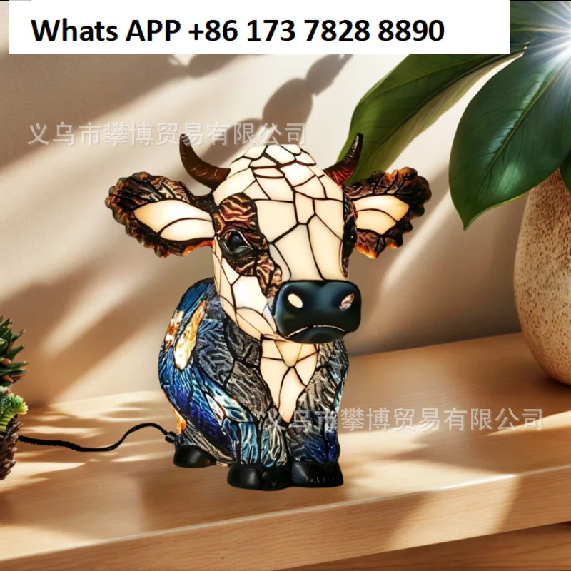 

Настольная лампа с изображением теленка, креативная домашняя прикроватная лампа из смолы, светящаяся голова коровы, настольная лампа, украшение, украшение